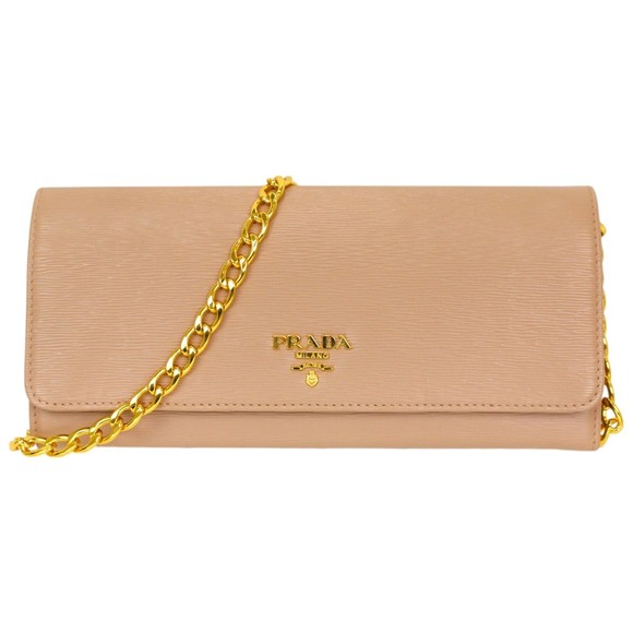 Prada Wallet Pink Leather Crossbody Long Chain - Picture 1 of 9